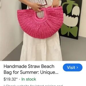 Pink Handmade Straw Beach Bag